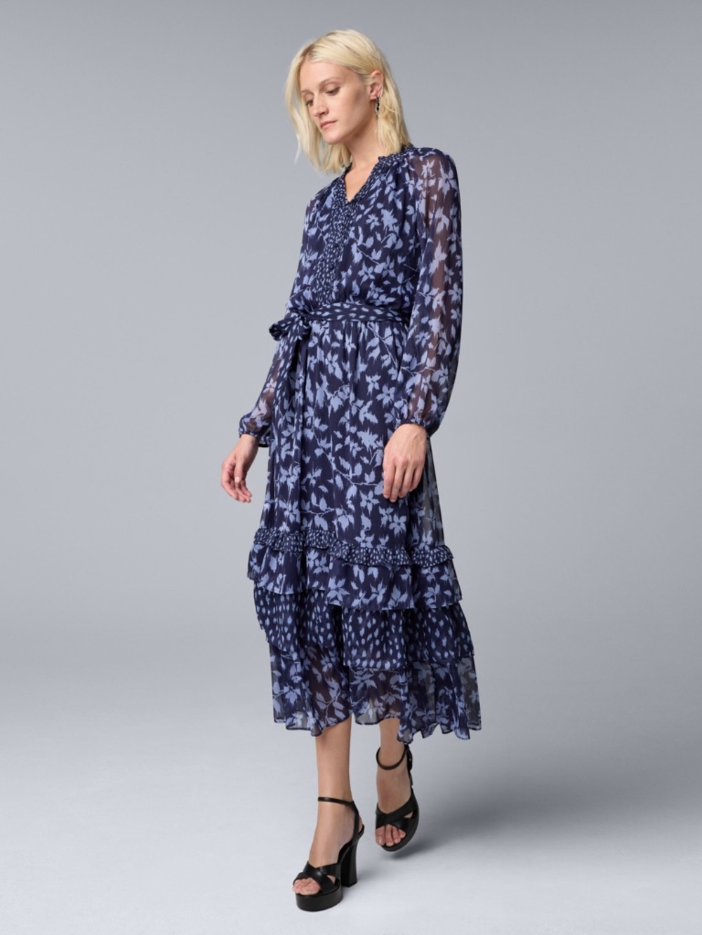 Simply Vera Vera Wang Navy Floral Long Sleeve Dress